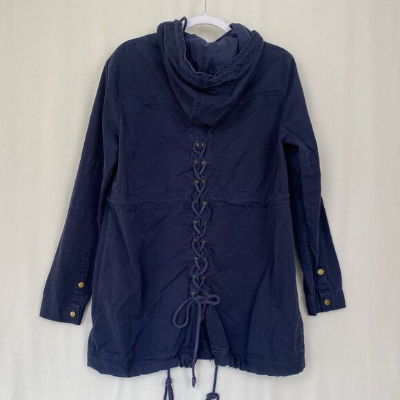 Some Days Lovin Jacket Womens Medium Blue Canvas Cargo Lace Up Back Parka PacSun - Picture 2 of 12